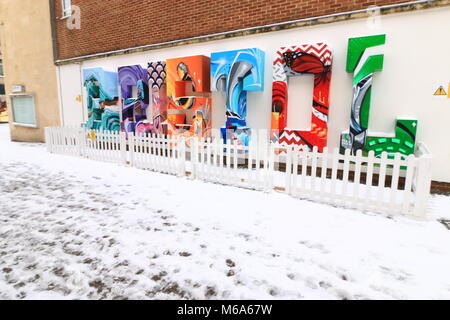 Bristol, UK. 02 Mär, 2018. Schnee in Bristol als Sturm Emma Schnee und Wind bringt. Credit: Paul Hennell/Alamy leben Nachrichten Stockfoto