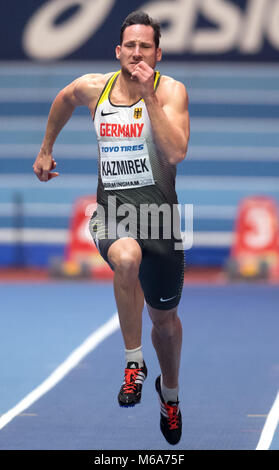 Birmingham, Großbritannien. 2 Mär, 2018. IAAF World Indoor Championships in der Athletik: Kai Kazmirek Deutschlands in Aktion während der Männer hepathlon 60 m Rennen. Foto: Sven Hoppe/dpa s Quelle: dpa Picture alliance/Alamy leben Nachrichten Stockfoto