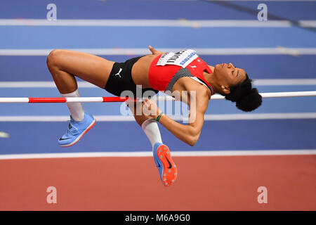 Birmingham, Großbritannien. 2. März, 2018. Birmingham, Großbritannien. 2 Mär, 2018. Caroline Agnou (SUI) in Frauen Hochsprung Pentathlon während der IAAF World Indoor Championships im Arena Birmingham am Freitag, den 02. März 2018. BIRMINGHAM, ENGLAND. Credit: Taka G Wu Kredit Kredit: Taka Wu/Alamy leben Nachrichten Stockfoto