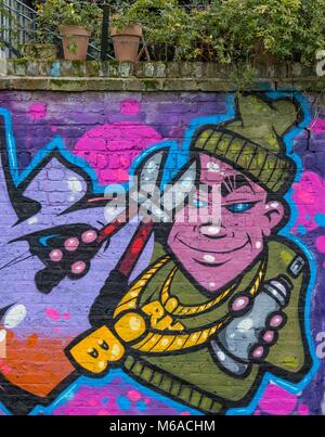 London Street Art in Brick Lane (aus Buxton Street) Gegend von London Borough Tower Hamlets, London, England am 30. Dezember 2016. Foto von und Stockfoto