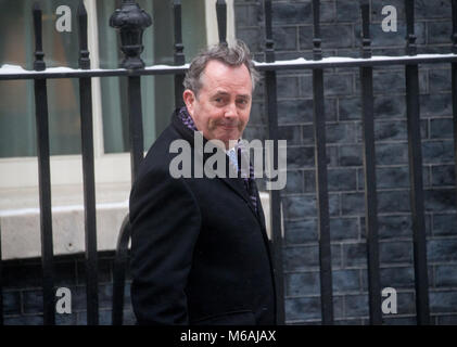 Staatssekretär für internationalen Handel und der Präsident des Board of Trade, Liam Fox, in Downing Street für eine Kabinettssitzung Stockfoto