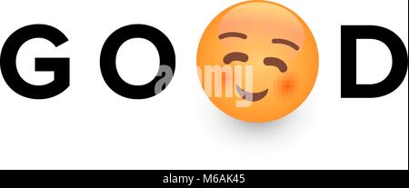 Glück cartoon gelbes Gesicht mit Text. Gute Emotionen, smiley Kinder Spielzeug, Vector Logo Vorlage. Stock Vektor