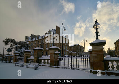 Lord Roberts Statue in der Kelvingrove Park im Schnee nach Blizzard Stockfoto