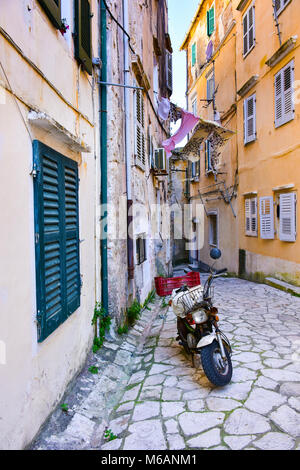 Alte Gassen von Korfu Stadt, Kerkyra, Griechenland Stockfoto