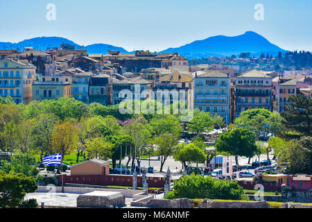 Korfu Stadt Blick von der alten Zitadelle. Kerkyra Altstadt. Stockfoto