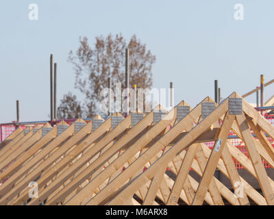 Dachstühle AUF HOPKINS WOHNUNGEN, inländische GEHÄUSE ORT, WARTEN AUF DAS NÄCHSTE STADIUM IN DEN BAU UND FERTIGSTELLUNG Stockfoto