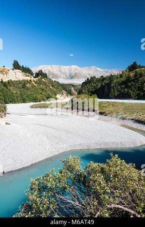 Rakaia River, Canterbury Plains, Südinsel, Neuseeland Stockfoto