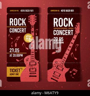 Vector Illustration Red Rock Konzert ticket Design Template mit Gitarre und kühlen splash Effekte im Hintergrund Stock Vektor