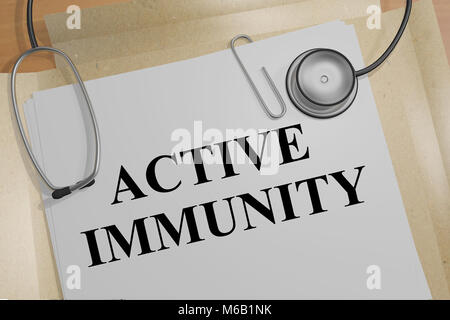 3D-Darstellung der aktiven Immunität Titel auf ein medizinisches Dokument Stockfoto