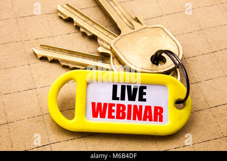 Wort, Schrift, Live Webinar. Business Konzept für Business Web E-Learning auf Schlüsselhalter geschrieben, aus der Nähe. Stockfoto