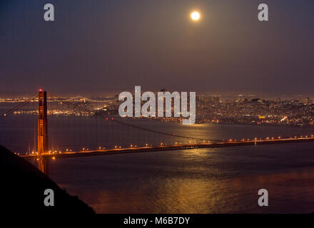 Mondaufgang, Golden Gate Bridge, San Francisco, Kalifornien Stockfoto