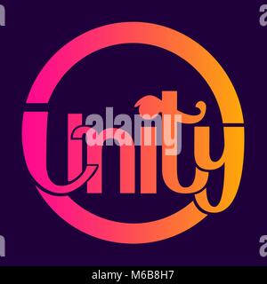 Logo vektor design - das Wort Einheit in Regenbogen Farben auf dunklem Hintergrund Stock Vektor