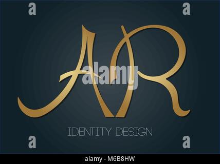 Elegante Monogramm logo für Brand Design. Die goldenen Buchstaben A und R auf dunklem Hintergrund Stock Vektor