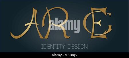 Der minimalistische goldene Monogramme für Marke und persönliches Design. Buchstaben AR und z. B. Stock Vektor
