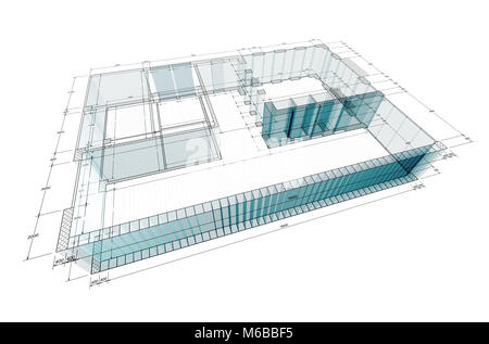 3D-Rendering blueprint Bau Stockfoto