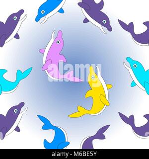 Nahtlose Textur mit Cartoon bunt Delfine für Kinder. Stock Vektor