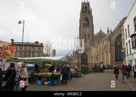 Boston, Lincolnshire, mit St. Botolph's Pfarrkirche im Hintergrund Stockfoto