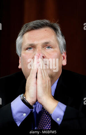 Warschau, Pommern/Ostsee/Polen - 2007/06/11: Aleksander Kwasniewski - ehemaliger Präsident von Polen und Führer der Demokratischen Linken Bündnis SLD - während einer Presse Stockfoto