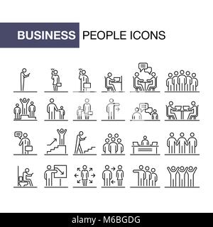 Geschäft Leute 24 Icons simple Line flach Abbildung. Stock Vektor