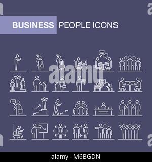 Geschäft Leute 24 Icons simple Line flach Abbildung. Stock Vektor