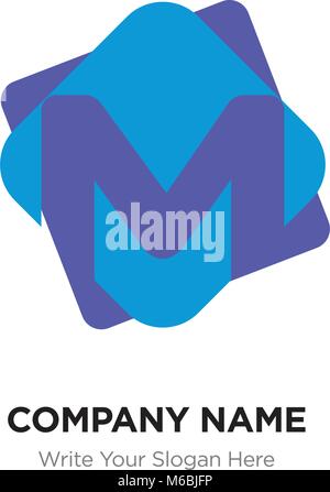 Abstrakte Buchstaben M Logo Vorlage. Rosa vektor Symbol auf blauem Hintergrund. Stock Vektor