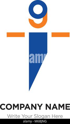 Abstrakte Buchstaben gi ig Logo Design vorlage, Alphabet Buchstaben Name des Unternehmens Konzept. Flache dünne Liniensegmente, blau und y Stock Vektor