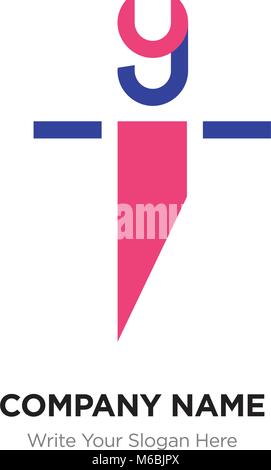 Abstrakte Buchstaben yi iy Logo Design vorlage, Alphabet Buchstaben Name des Unternehmens Konzept. Flache dünne Liniensegmente, Rot und bl angeschlossen Stock Vektor