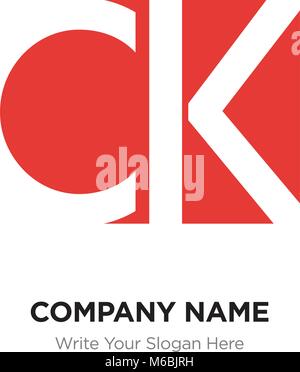 Abstrakte Buchstaben CK KC Logo Design vorlage, Rot Alphabet Buchstaben Name des Unternehmens Konzept. Flache dünne Linie Segmente miteinander verbunden Stock Vektor