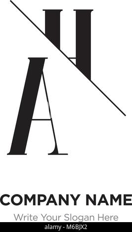 Abstrakte Buchstaben AH, HA Logo Design vorlage, schwarz & weiß Alphabet Buchstaben Name des Unternehmens Konzept. Flache dünne Linie Segmente miteinander verbunden Stock Vektor
