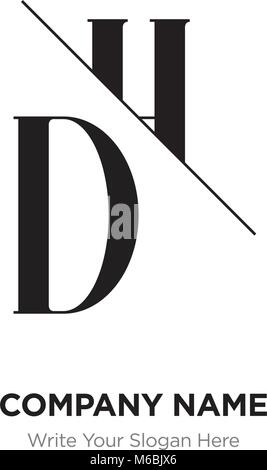 Abstrakte Buchstaben DH, HD-Logo Design Template, schwarz & weiß Alphabet Buchstaben Name des Unternehmens Konzept. Flache dünne Linie Segmente miteinander verbunden Stock Vektor
