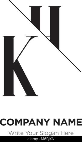 Zusammenfassung schreiben KH, HK Logo Design vorlage, schwarz & weiß Alphabet Buchstaben Name des Unternehmens Konzept. Flache dünne Linie Segmente miteinander verbunden Stock Vektor