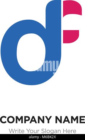 Abstrakte Buchstaben df, fd Logo Design vorlage, rot & blau Alphabet Buchstaben Name des Unternehmens Konzept. Flache dünne Linie Segmente miteinander verbunden Stock Vektor