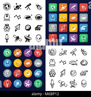 Platz in einem Symbole Schwarzweiß Farbe flaches Design Freehand eingestellt Stock Vektor