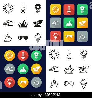 Feder in einem Symbole Schwarzweiß Farbe flaches Design Freehand eingestellt Stock Vektor