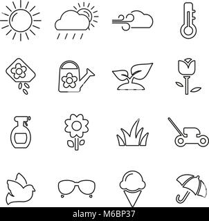 Frühling Symbole dünne Linie Vektor Abbildung Stock Vektor