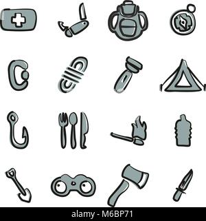 Survival Kit Symbole Freehand 2 Farbe Stock Vektor