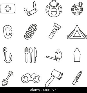 Survival Kit Symbole dünne Linie Vektor Abbildung Stock Vektor