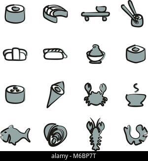 Sushi Icons Freehand 2 Farbe Stock Vektor