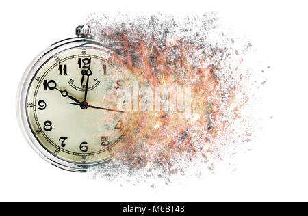 Die Zeit läuft Konzept zeigt, dass sie sich auflöst in kleine Teilchen. Stockfoto