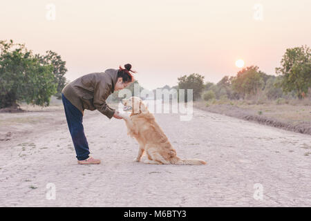 Freundschaft zwischen Mensch und Hund - schütteln, Hand und Pfote Stockfoto