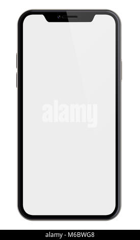 Neuen Smartphones wie iphone X Isolated On White 3d-Abbildung mit Freistellungspfad enthalten Stockfoto