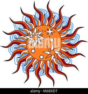Fantasy Hand gezeichnet Sonne über Weiß. Vector Illustration Stock Vektor