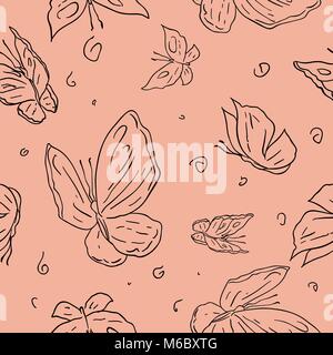 Abstrakte Hand zeichnen Schmetterling nahtlose Muster Hintergrund Stock Vektor