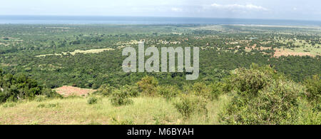 Mit Blick auf die Great Rift Valley, Queen Elizabeth National Park einschließlich Lake Albert (Abstand), Uganda, Afrika Stockfoto