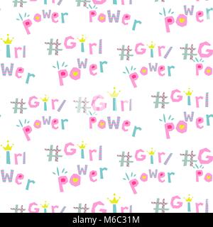 Girl Power hashtags nahtlose Vektor Muster. Stock Vektor