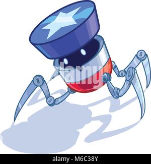 Vektor cartoon Clipart Illustration einer patriotischen amerikanischen Spinne oder Fehler oder Insekt Roboter mit einem Stern Taste oder Stoßfänger auf den Kopf. Elemente auf Stock Vektor