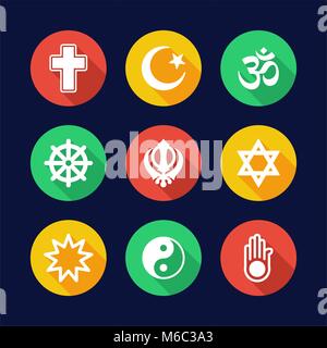 Religion Symbole flache Design Kreis Stock Vektor