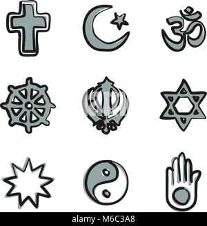 Religion Symbole Freehand 2 Farbe Stock Vektor