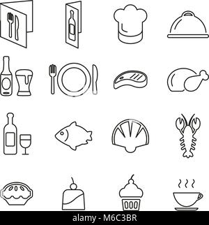 Restaurant oder Abendessen Symbole dünne Linie Vektor Abbildung Stock Vektor