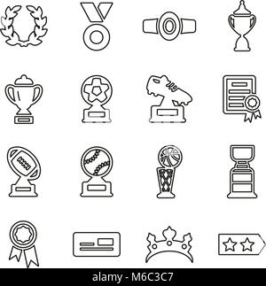 Belohnung oder Preis oder Pokal Symbole dünne Linie Vektor Abbildung Stock Vektor